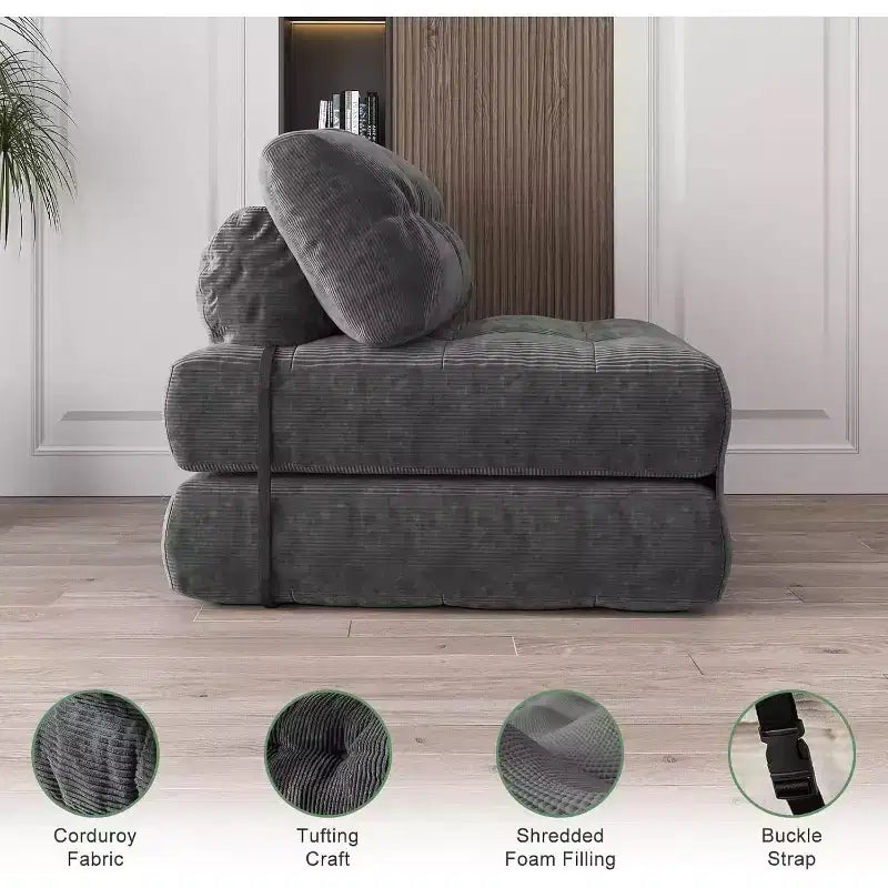 Canapé-lit pliant, fauteuil de relaxation convertible avec oreiller, matelas pliable avec support dorsal, canapé-lit pliant portable, grand format