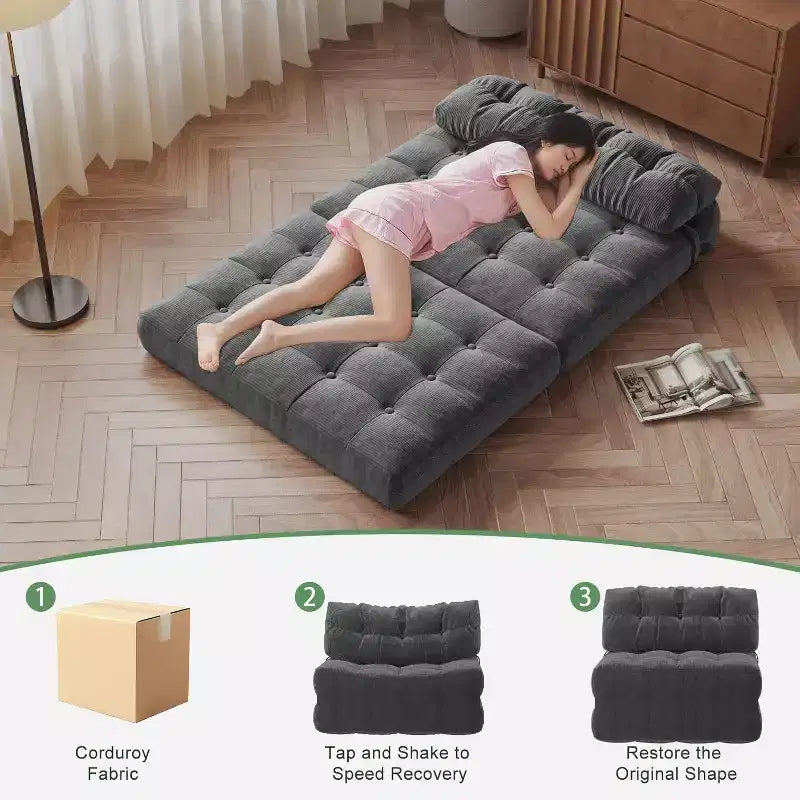 Canapé-lit pliant, fauteuil de relaxation convertible avec oreiller, matelas pliable avec support dorsal, canapé-lit pliant portable, grand format