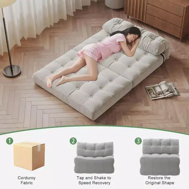 Canapé-lit pliant, fauteuil de relaxation convertible avec oreiller, matelas pliable avec support dorsal, canapé-lit pliant portable, grand format