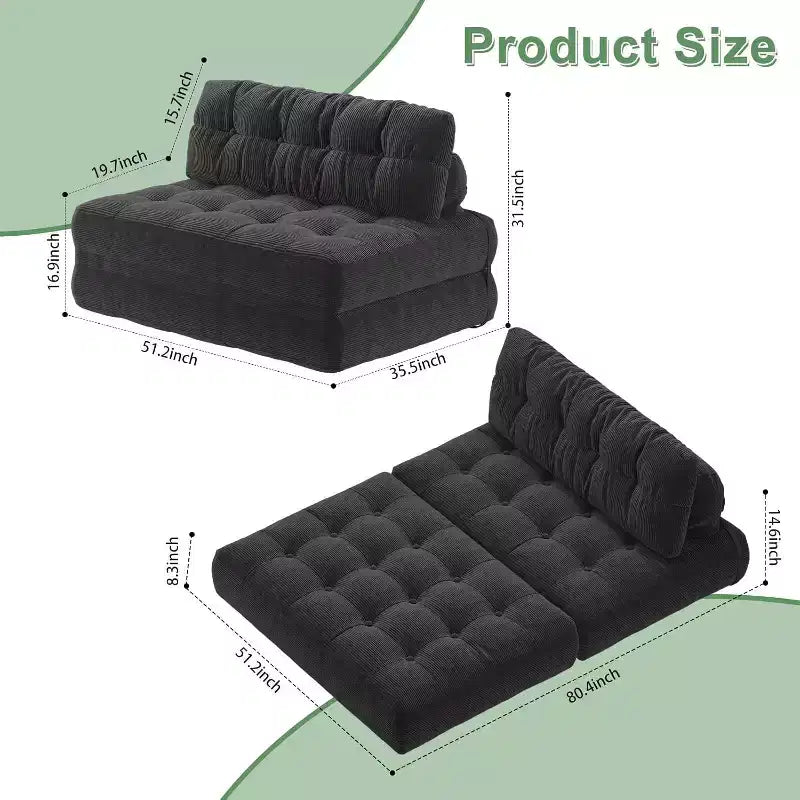 Canapé-lit pliant, fauteuil de relaxation convertible avec oreiller, matelas pliable avec support dorsal, canapé-lit pliant portable, grand format