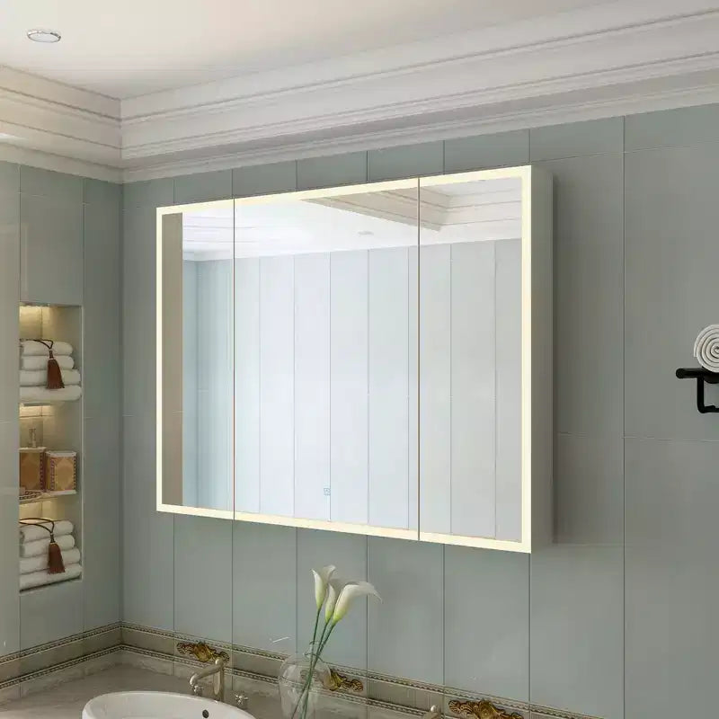 Armoire de toilette à LED avec fonction antibuée, grand espace de rangement et éclairage réglable, pour rehausser le style de votre salle de bain