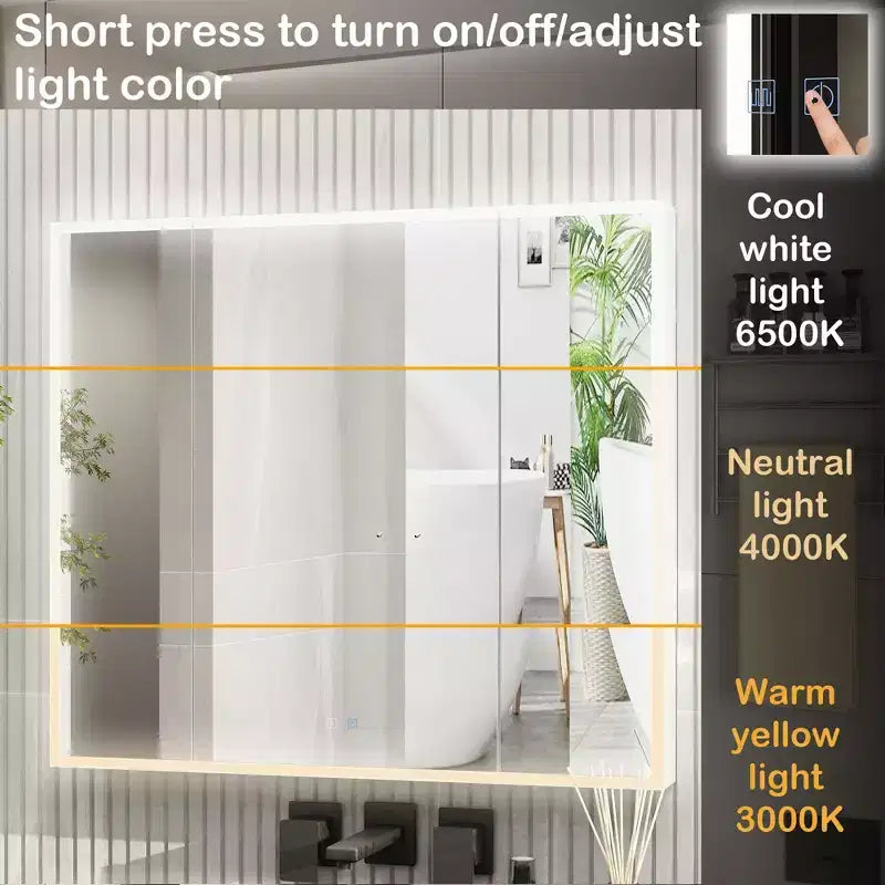 Armoire de toilette à LED avec fonction antibuée, grand espace de rangement et éclairage réglable, pour rehausser le style de votre salle de bain