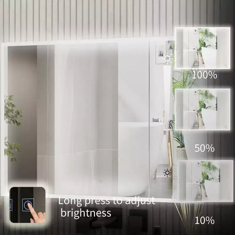 Armoire de toilette à LED avec fonction antibuée, grand espace de rangement et éclairage réglable, pour rehausser le style de votre salle de bain