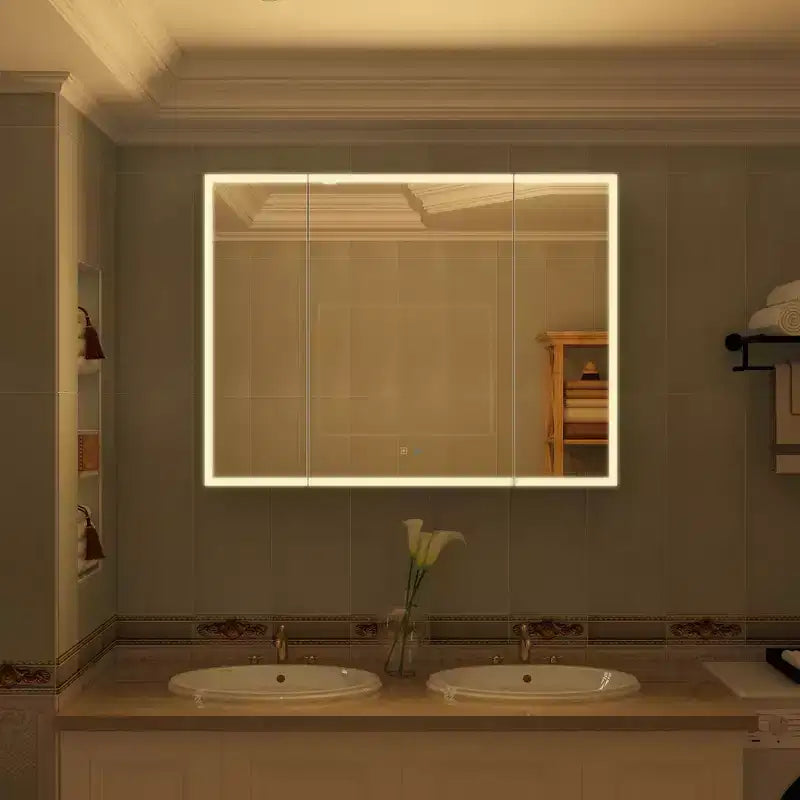 Armoire de toilette à LED avec fonction antibuée, grand espace de rangement et éclairage réglable, pour rehausser le style de votre salle de bain