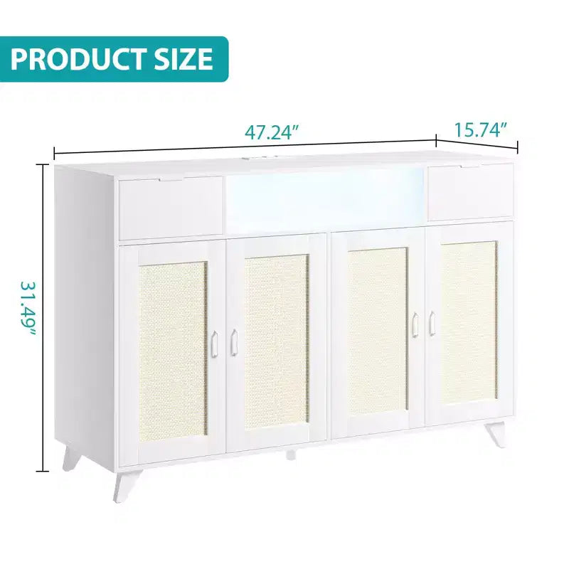 Meuble bas en rotin à 2 tiroirs avec rangement, buffet de style bohème avec cadre en bois pour salon, salle à manger ou couloir