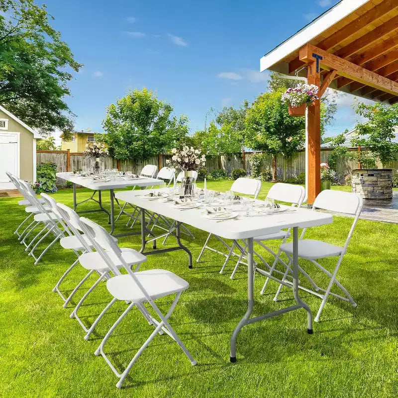 Table pliante 6 pieds, tables longues en plastique blanc portables et pliables pour fêtes, camping, banquets, bricolage, repas, mariages, usage extérieur et intérieur
