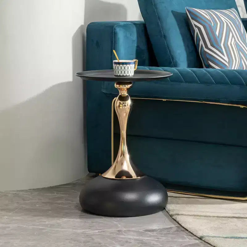 Table d'appoint ronde moderne peu encombrante, table d'appoint avec plateau et cadre en métal, table d'appoint pour salon, chambre à coucher