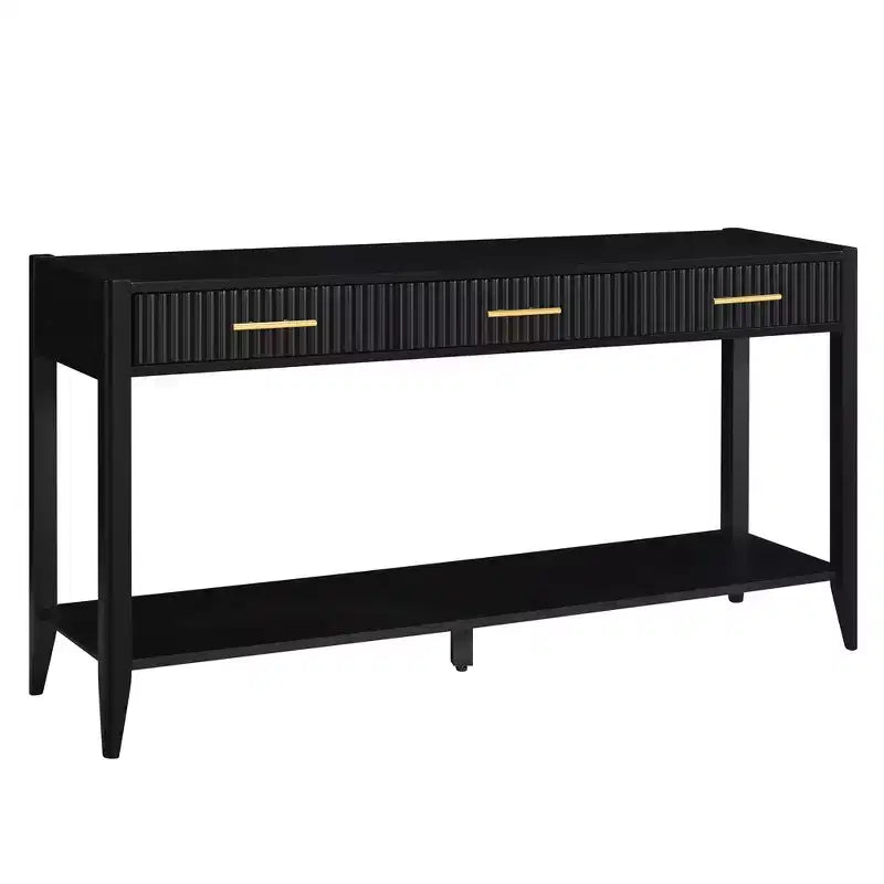 Console de 60 pouces avec 3 tiroirs ondulés, table d'entrée moderne avec poignées métalliques et étagère de rangement