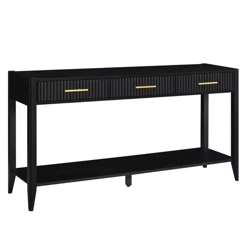 Console de 60 pouces avec 3 tiroirs ondulés, table d'entrée moderne avec poignées métalliques et étagère de rangement