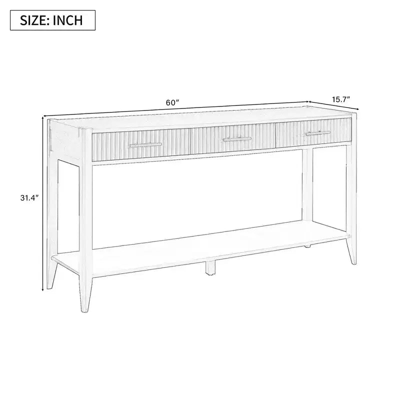 Console de 60 pouces avec 3 tiroirs ondulés, table d'entrée moderne avec poignées métalliques et étagère de rangement