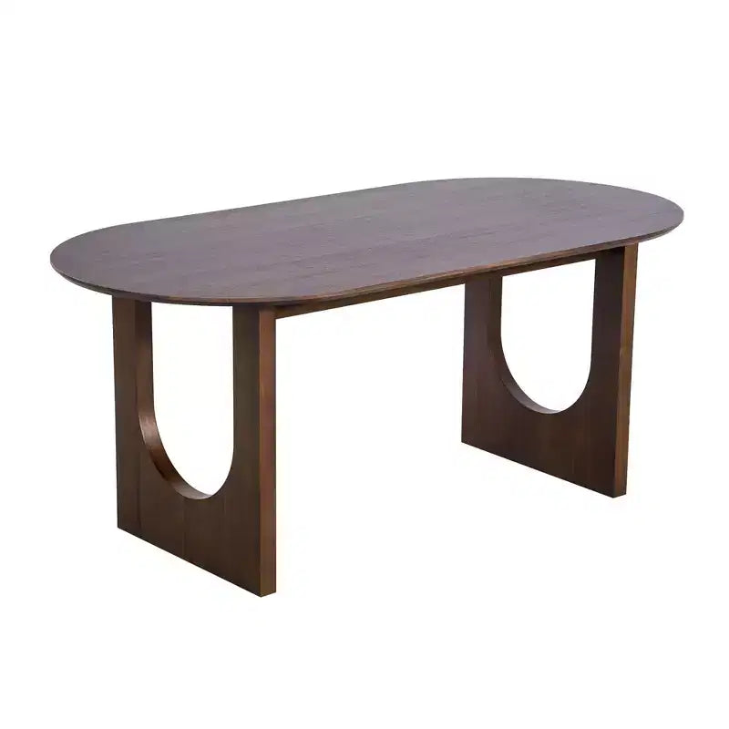Table à manger ovale de 79 po pour 6 à 8 personnes, table de cuisine en bois avec plateau résistant aux rayures et pieds arqués, style ferme moderne pour salon et cuisine, noyer