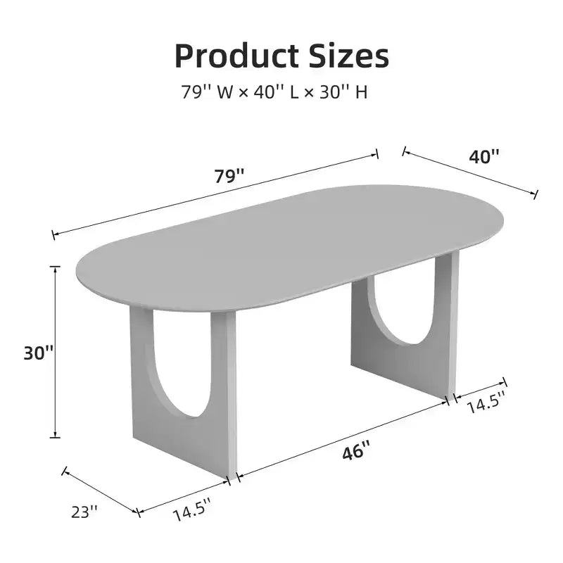 Table à manger ovale de 79 po pour 6 à 8 personnes, table de cuisine en bois avec plateau résistant aux rayures et pieds arqués, style ferme moderne pour salon et cuisine, noyer