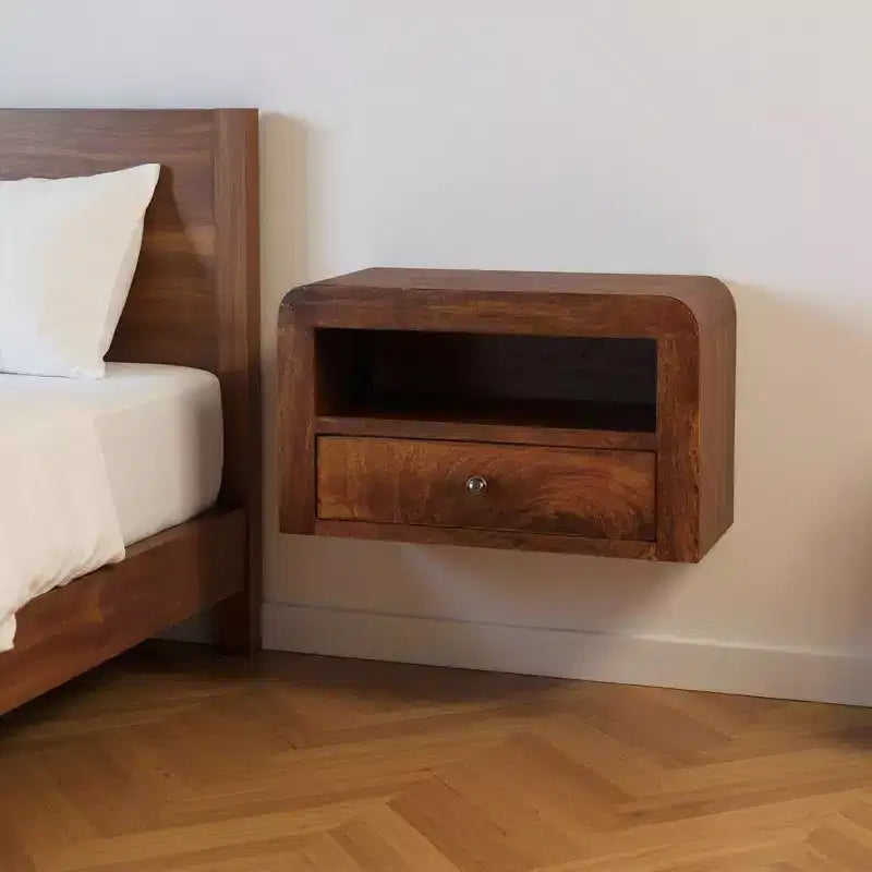 Table de chevet flottante à tiroir en bois massif de châtaignier 18