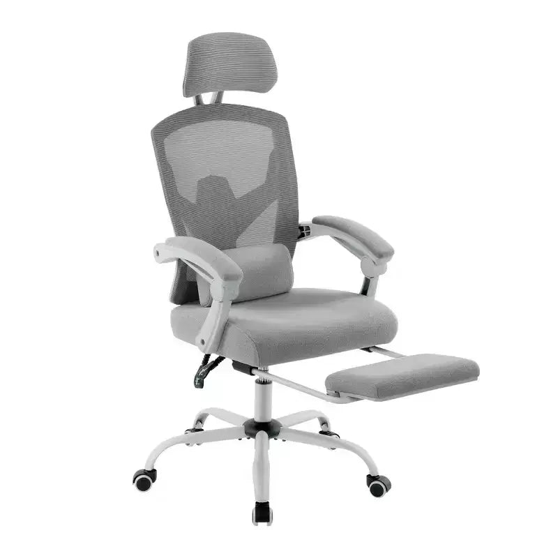 Chaise de bureau ergonomique avec repose-pieds rétractable, chaise d'ordinateur avec support lombaire et accoudoirs rembourrés, chaise pivotante pour le bureau