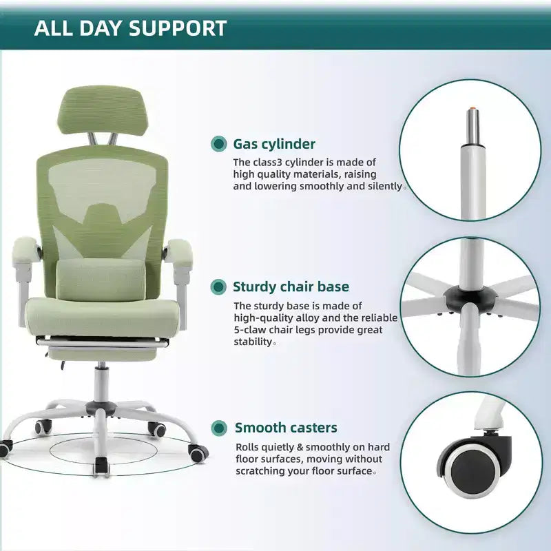 Chaise de bureau ergonomique avec repose-pieds rétractable, chaise d'ordinateur avec support lombaire et accoudoirs rembourrés, chaise pivotante pour le bureau