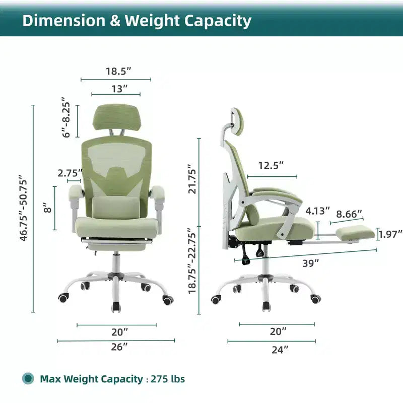 Chaise de bureau ergonomique avec repose-pieds rétractable, chaise d'ordinateur avec support lombaire et accoudoirs rembourrés, chaise pivotante pour le bureau