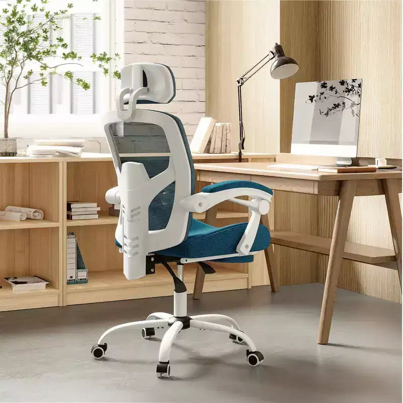 Chaise de bureau ergonomique avec repose-pieds rétractable, chaise d'ordinateur avec support lombaire et accoudoirs rembourrés, chaise pivotante pour le bureau