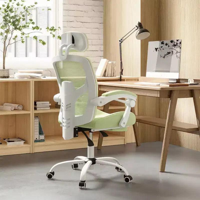 Chaise de bureau ergonomique avec repose-pieds rétractable, chaise d'ordinateur avec support lombaire et accoudoirs rembourrés, chaise pivotante pour le bureau
