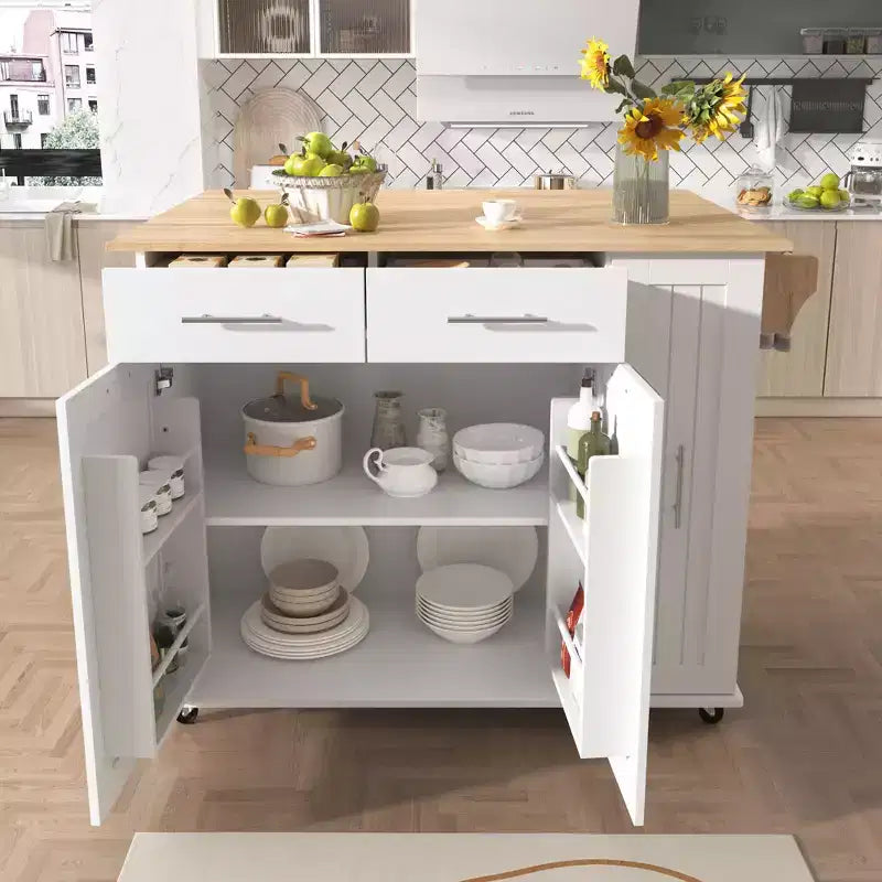 Ilot de cuisine avec organisateur de meuble coulissant à 3 niveaux, Chariot de cuisine avec abattant et étagère de rangement, Organisateur de comptoir de cuisine