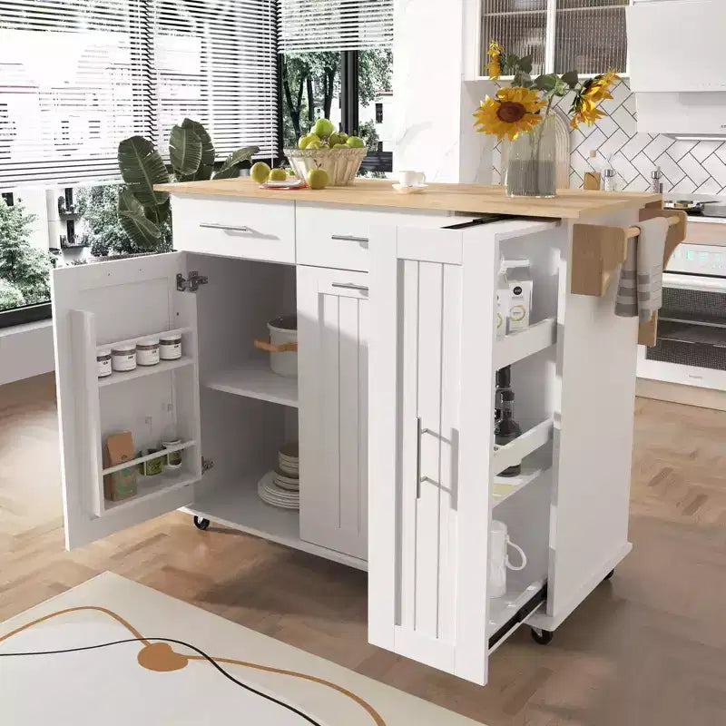 Ilot de cuisine avec organisateur de meuble coulissant à 3 niveaux, Chariot de cuisine avec abattant et étagère de rangement, Organisateur de comptoir de cuisine