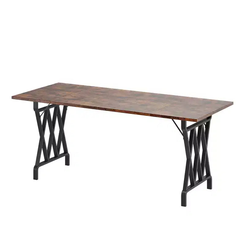 Table de salle à manger de ferme avec piètement en métal, plateau en bois rustique pour cuisine, salle à manger, restaurant, café