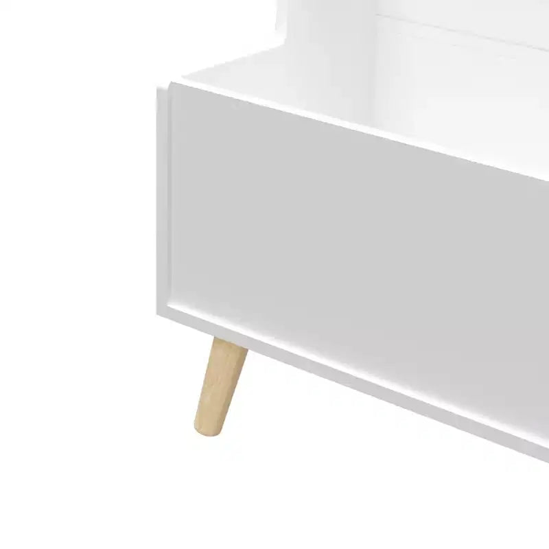 Étagère à Livres pour Enfants avec Étagères Ouvertes et Bac de Rangement, Bibliothèque Blanche avec Pieds en Bois pour Salle de Jeux ou Chambre à Coucher