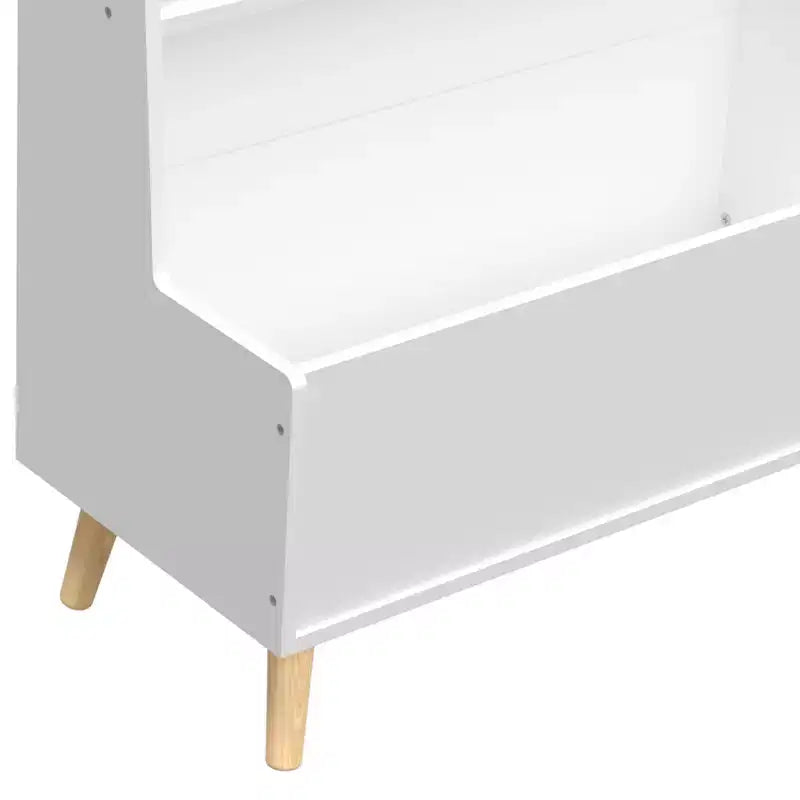 Étagère à Livres pour Enfants avec Étagères Ouvertes et Bac de Rangement, Bibliothèque Blanche avec Pieds en Bois pour Salle de Jeux ou Chambre à Coucher