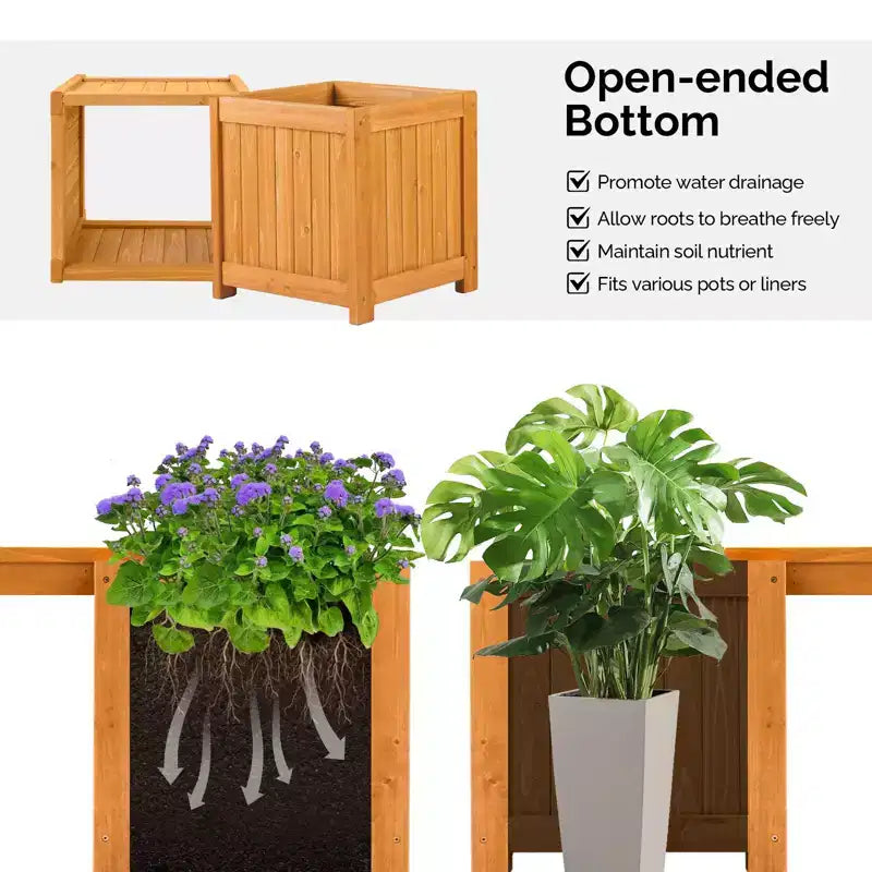 Karl Home | Banc d'extérieur 2-en-1 avec 2 carrés potagers surélevés