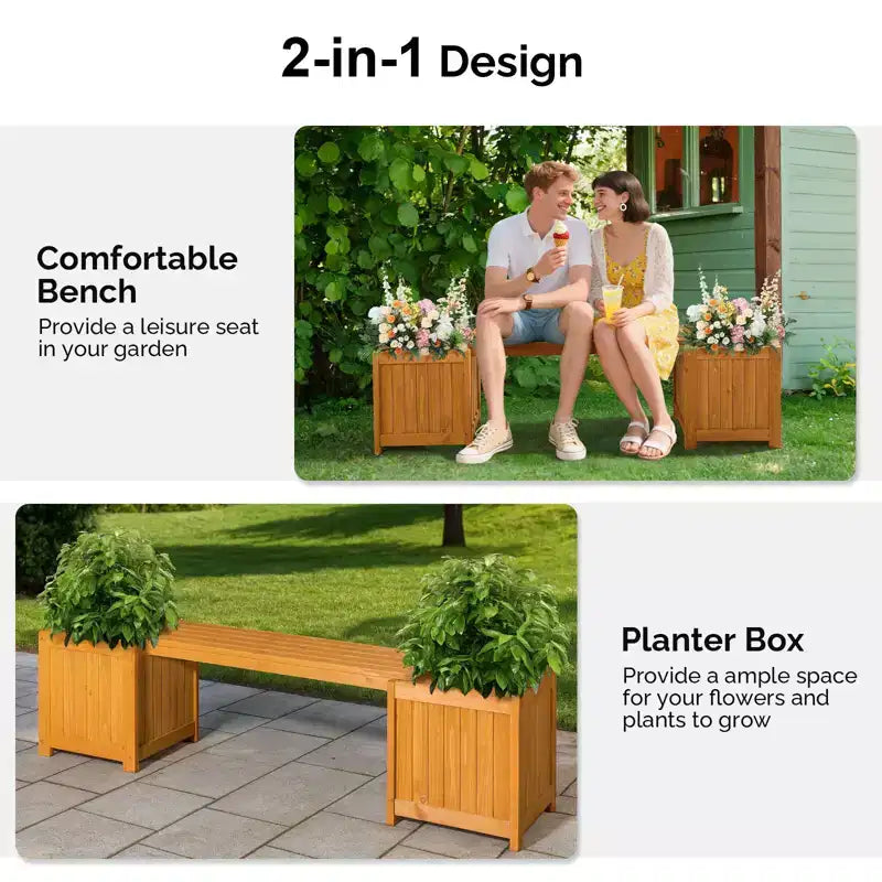 Karl Home | Banc d'extérieur 2-en-1 avec 2 carrés potagers surélevés