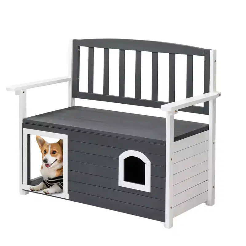 Karl Home | Wooden Outdoor Storage Bench with Built-in Dog House