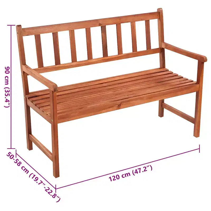 Banc de jardin beige, marron, bois d'acacia massif, tissu 100 % polyester