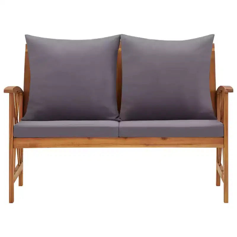 Banc de jardin en acacia et coussins gris foncé
