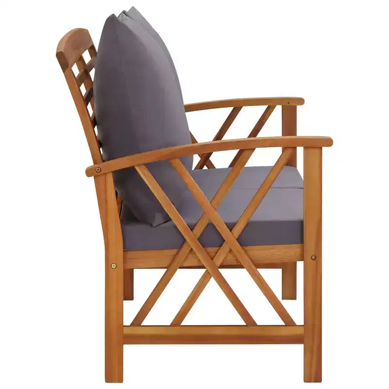 Banc de jardin en acacia et coussins gris foncé