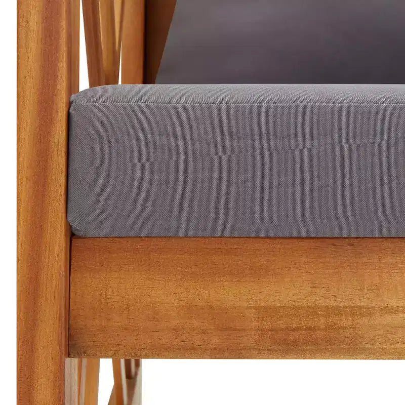 Banc de jardin en acacia et coussins gris foncé