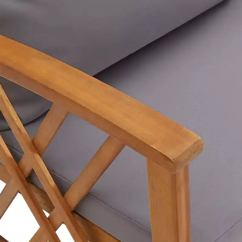 Banc de jardin en acacia et coussins gris foncé