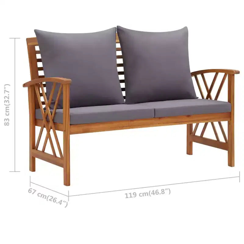 Banc de jardin en acacia et coussins gris foncé