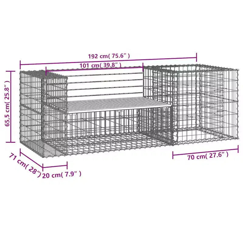 Banc de jardin avec gabion en bois brun naturel et acier gris