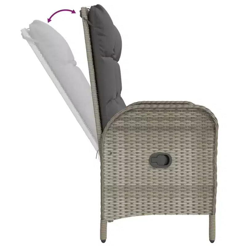 Banc de jardin inclinable en rotin synthétique gris de 107 cm de large