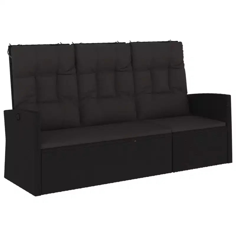 Banc de jardin noir en polyrotin 3 places avec accoudoirs réglables
