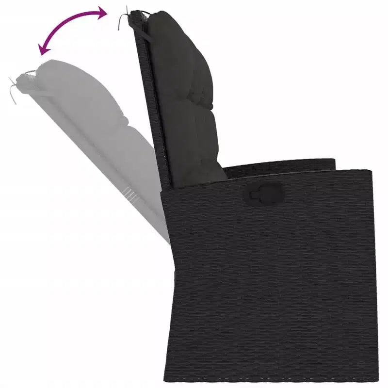 Banc de jardin noir en polyrotin 3 places avec accoudoirs réglables