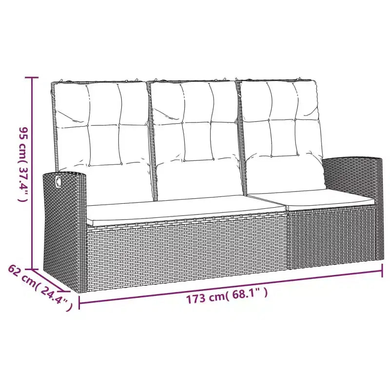 Banc de jardin noir en polyrotin 3 places avec accoudoirs réglables