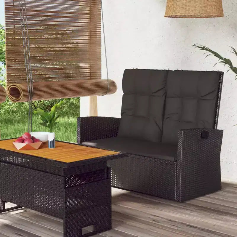 Garden Bench Black PE rattan 2 Seater Garden Bench Rectangular