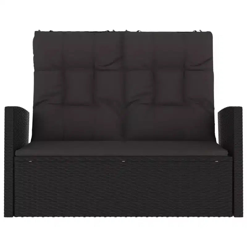Banc de jardin en rotin PE noir 2 places Banc de jardin rectangulaire