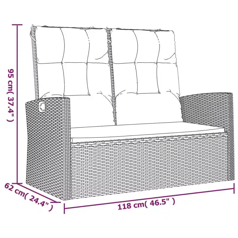 Banc de jardin en rotin PE noir 2 places Banc de jardin rectangulaire