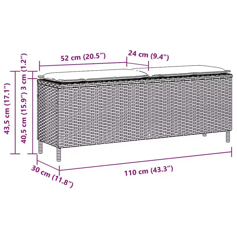 Banc de patio avec coussin gris 43,3x11,8x15,9 Polyrattans