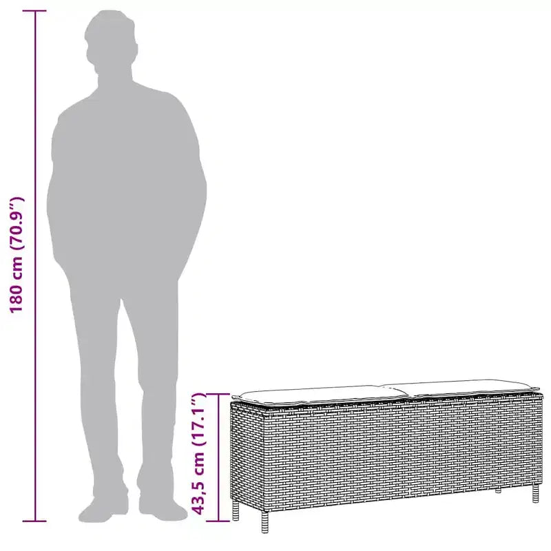 Banc de patio avec coussin gris 43,3x11,8x15,9 Polyrattans