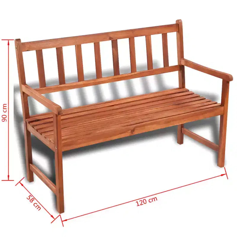 Banc de jardin en bois d'acacia brun clair, durabilité moyenne