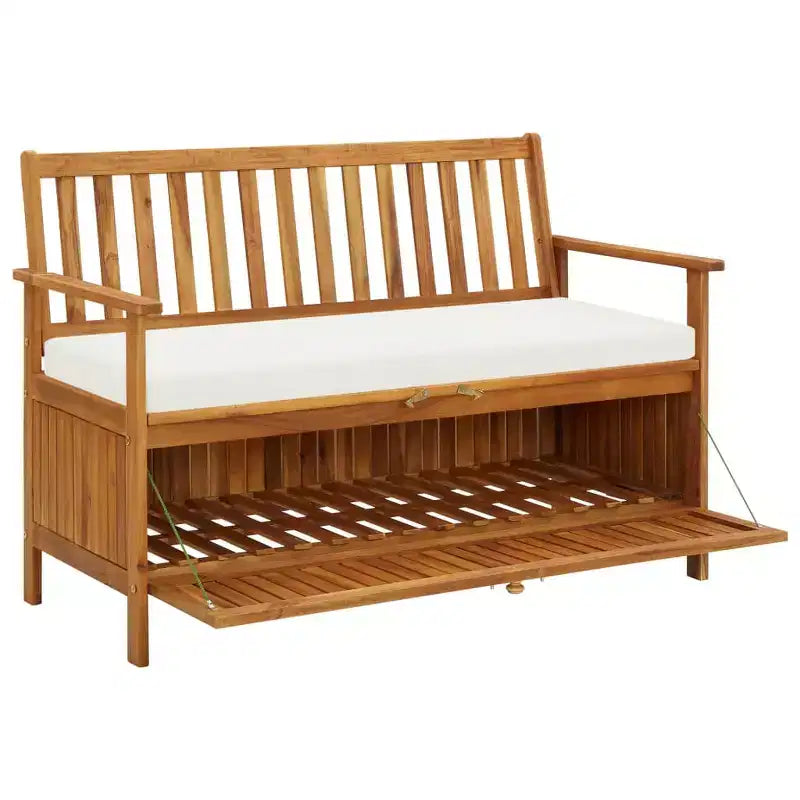 Banc de rangement Bois naturel Bois d'acacia massif avec un coussin en polyester