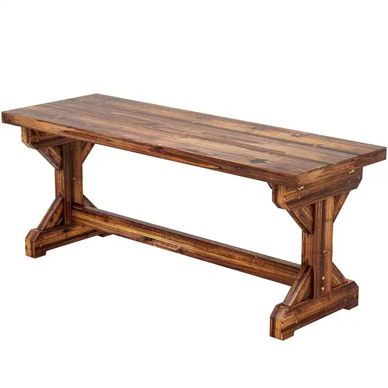 Banc d'extérieur en bois Outsunny, banc de jardin rustique, banquette de patio sans dossier de style fermier avec base en X pour véranda, parc, pelouse, carbonisé