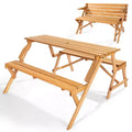 2-in-1 Transforming Picnic Table, Outdoor Wooden Table and Bench Set with Umbrella Hole, Foldable Patio Dining Furniture for Garden, Backyard, Porch